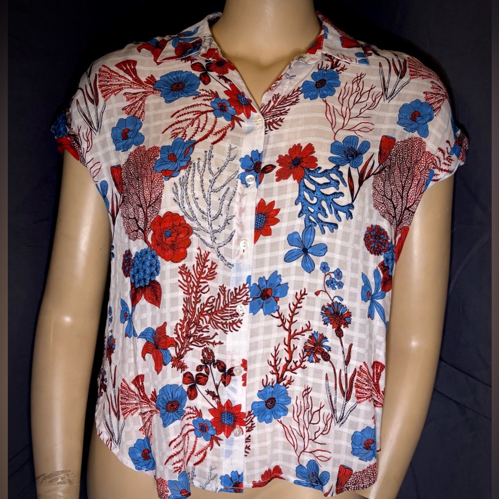 Jane and Delancey Vibrant Floral Blouse - Red and Blue